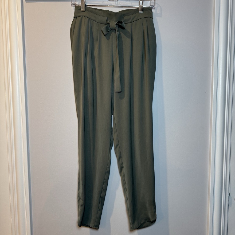 R Label The Reset Womens Weekend Pants S OLIVE‎ Pleated Tie Waist Lightweight